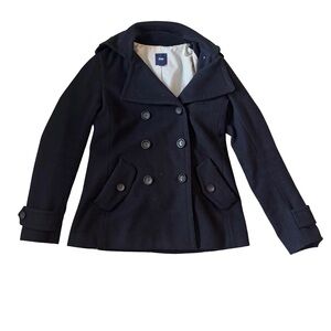 Womens Gap Wool Double Breasted Collared Peacoat Black Size M